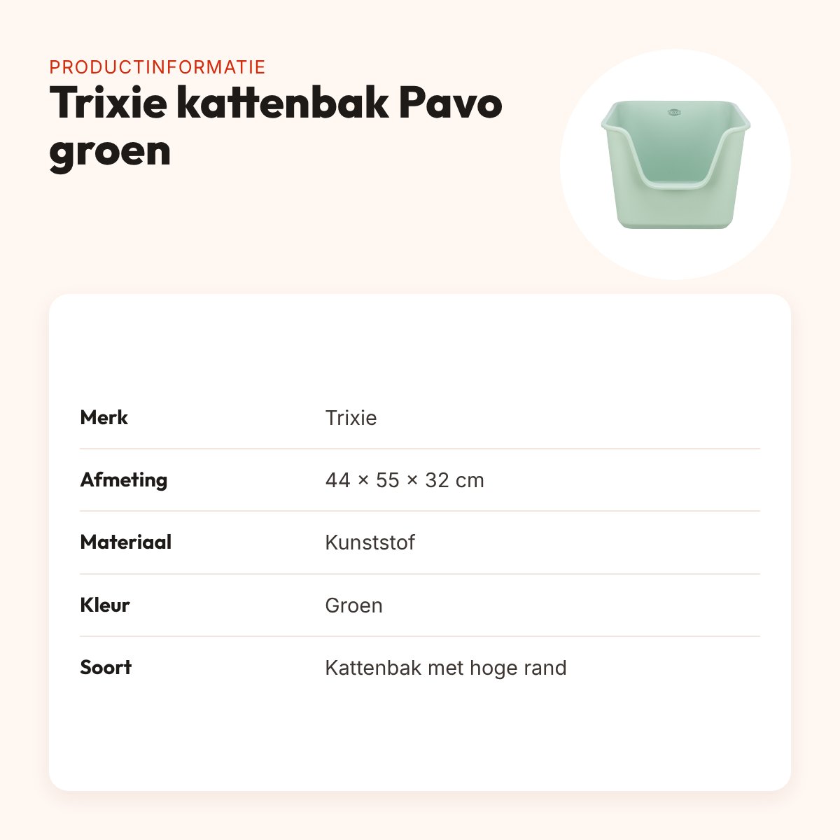 Trixie kattenbak Pavo hoge rand groen 44 x 55 x 32 cm – productinformatie