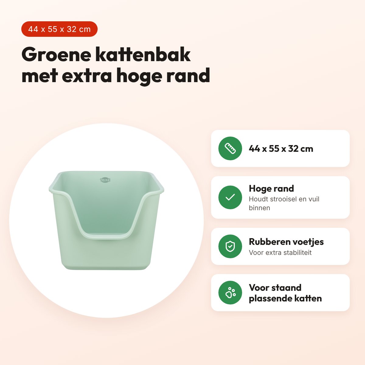 Trixie kattenbak Pavo hoge rand groen 44 x 55 x 32 cm – voordelen