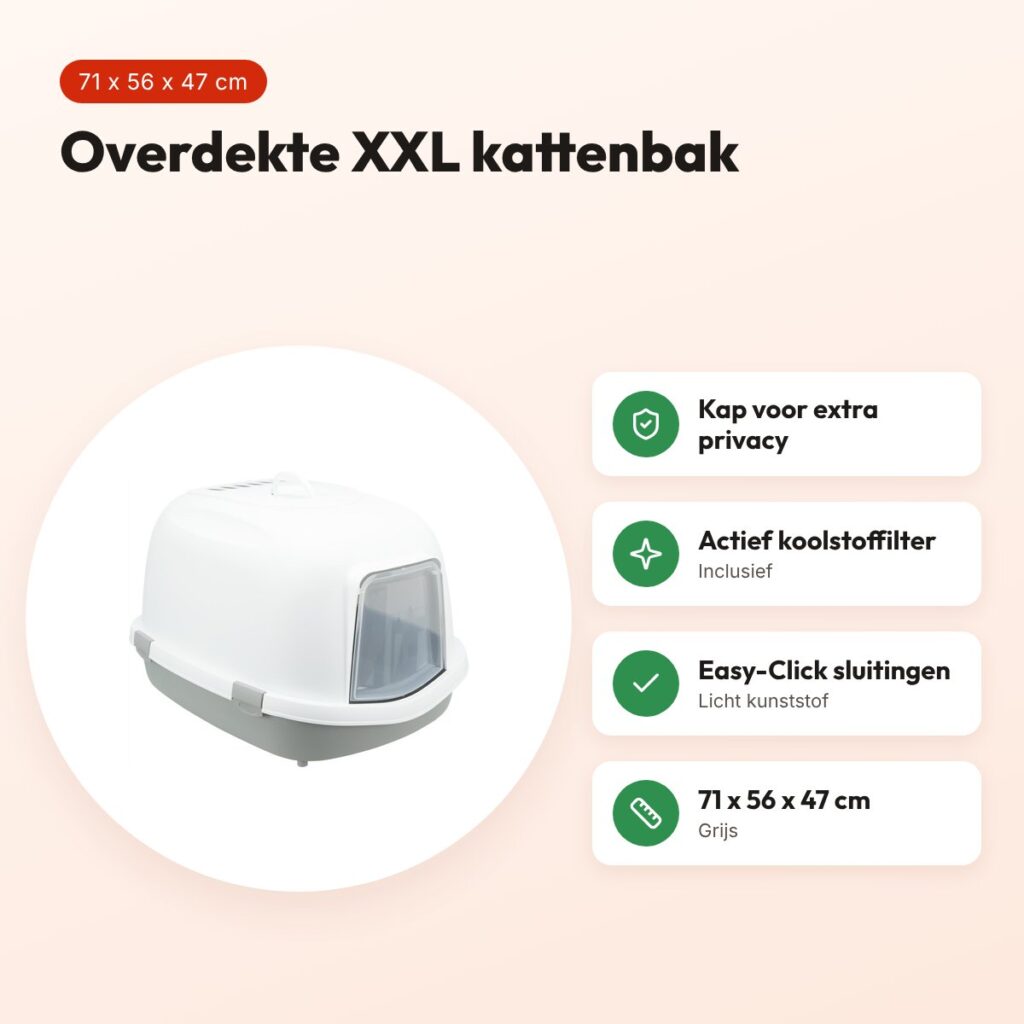 Trixie kattenbak Primo Top XXL grijs 71 x 56 x 47 cm – overdekt – voordelen