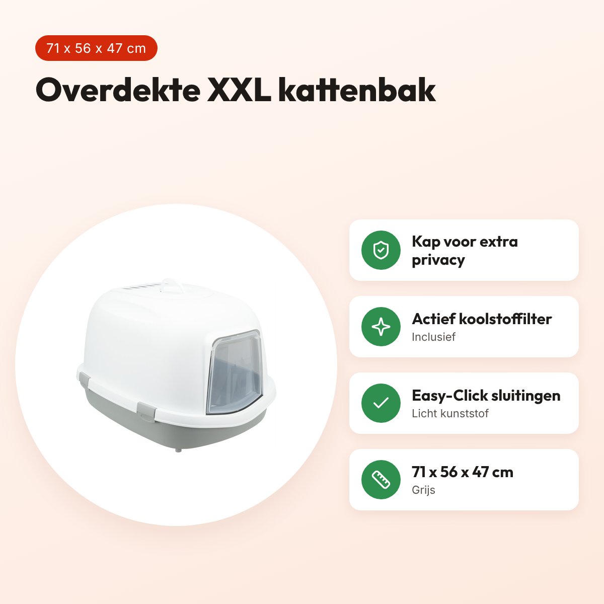 Trixie kattenbak Primo Top XXL grijs 71 x 56 x 47 cm – overdekt – voordelen