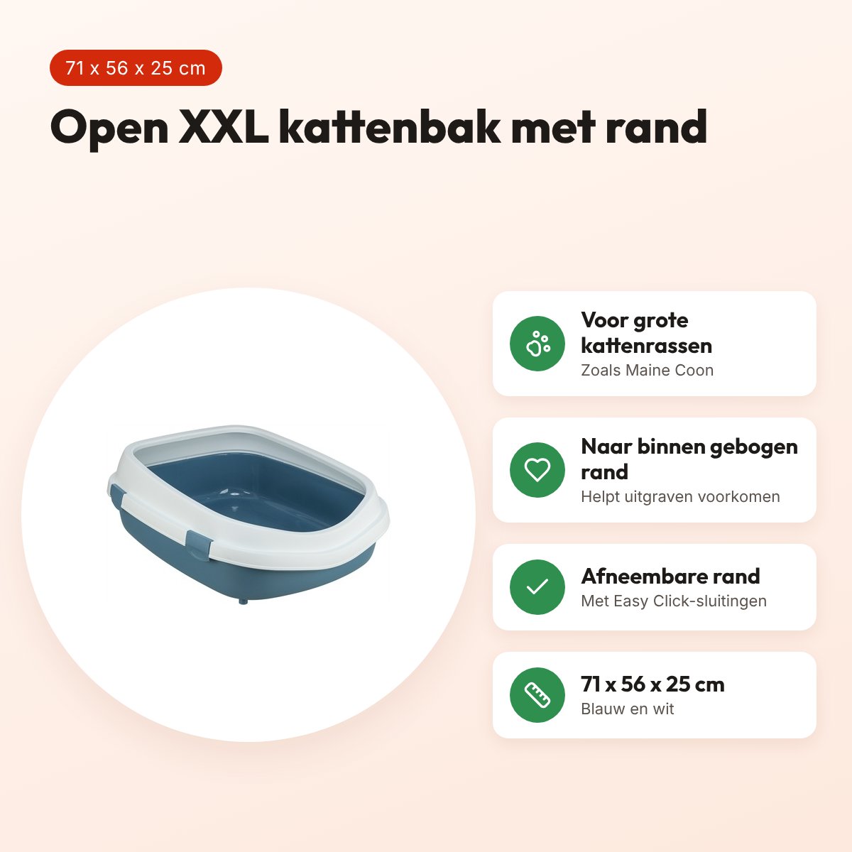 Trixie kattenbak Primo XXL blauw/wit 71 x 56 x 25 cm – met rand – voordelen
