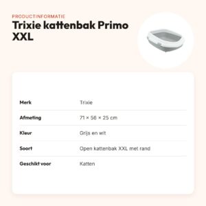 Trixie kattenbak Primo XXL grijs/wit 71 x 56 x 25 cm – met rand – productinformatie
