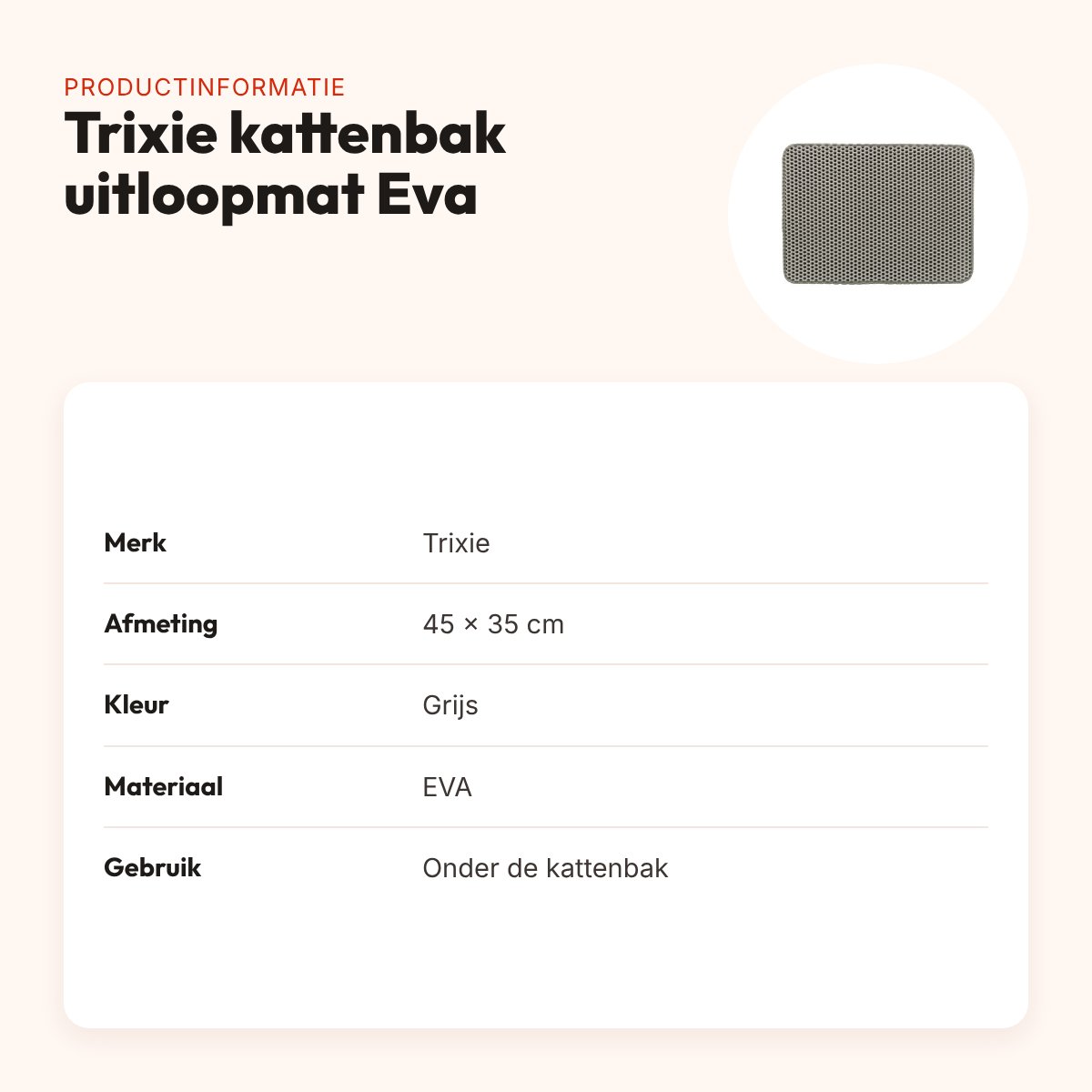 Trixie kattenbak uitloopmat Eva grijs 45 x 35 cm – productinformatie