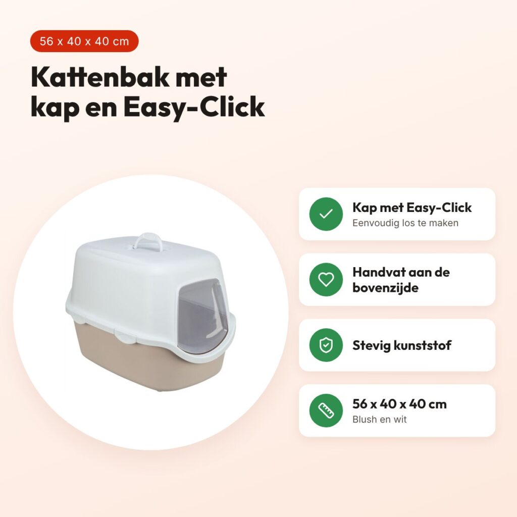 Trixie kattenbak Vico blush/wit 56 x 40 x 40 cm – met kap – voordelen