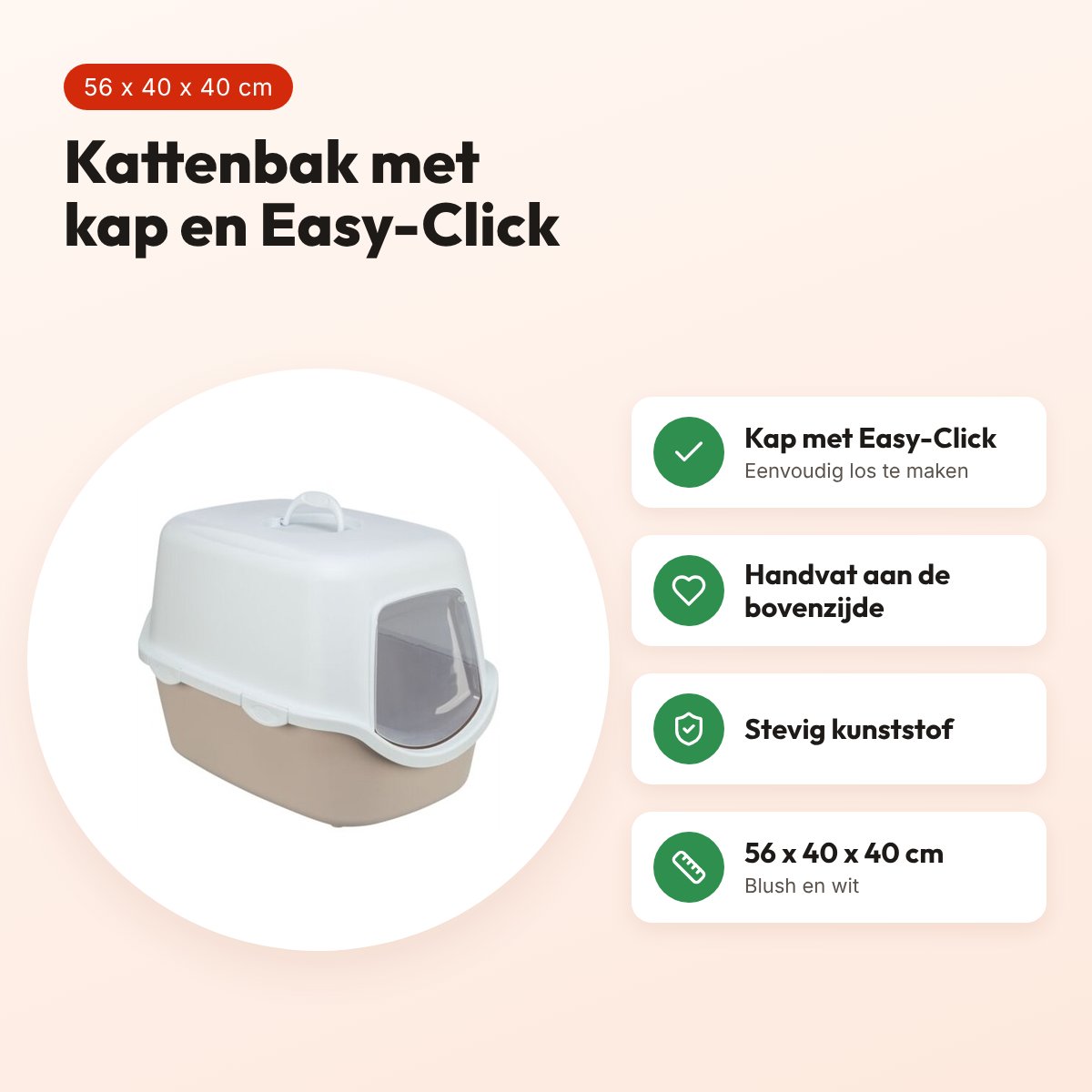 Trixie kattenbak Vico blush/wit 56 x 40 x 40 cm – met kap – voordelen