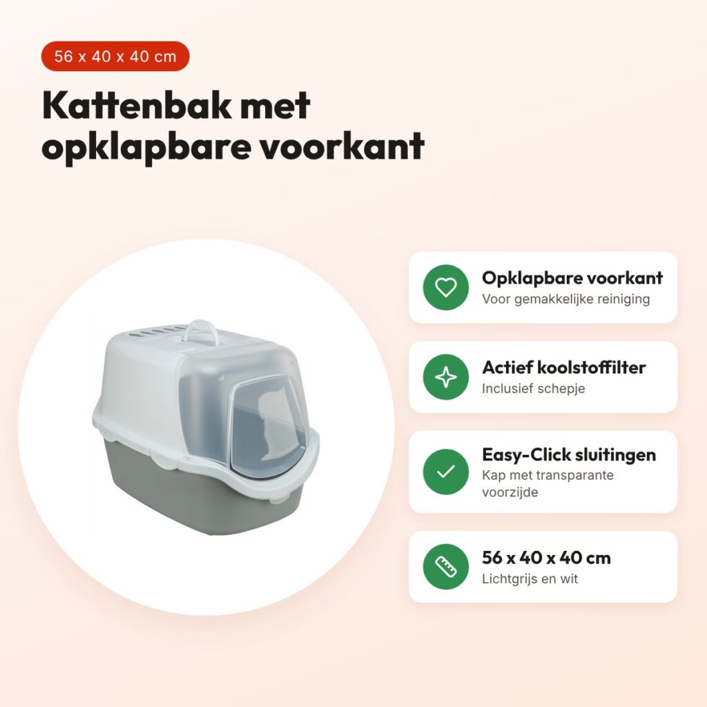 Trixie kattenbak Vico Open Top lichtgrijs/wit 56 x 40 x 40 cm – voordelen