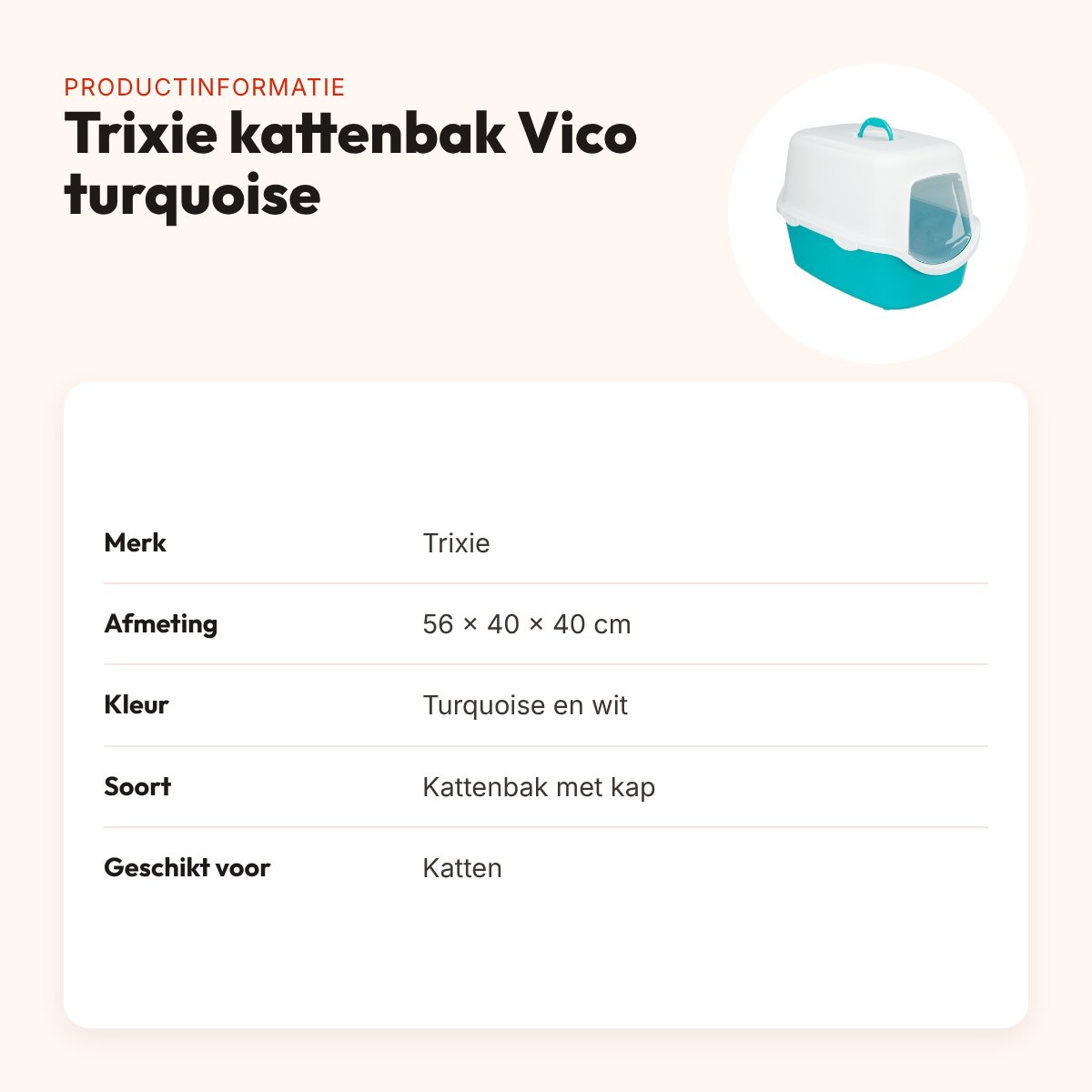Trixie kattenbak Vico turquoise/wit 56 x 40 x 40 cm – met klep – productinformatie