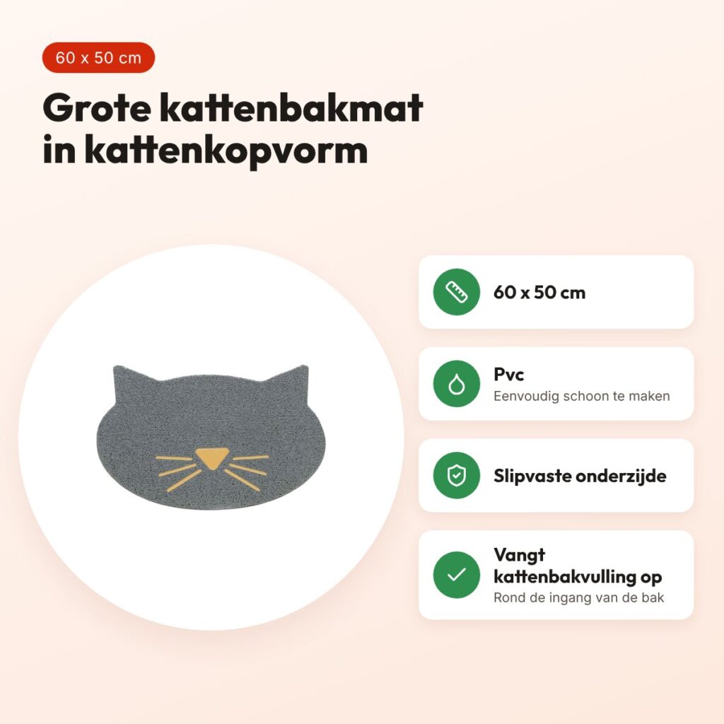 Trixie kattenbakmat kattenkop pvc lichtgrijs 60 x 50 cm – voordelen