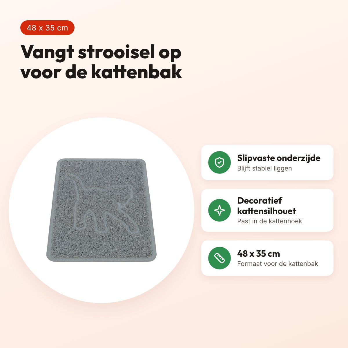 Trixie kattenbakmat kattensilhouet lichtgrijs 48 x 35 cm – pvc, slipvast – voordelen