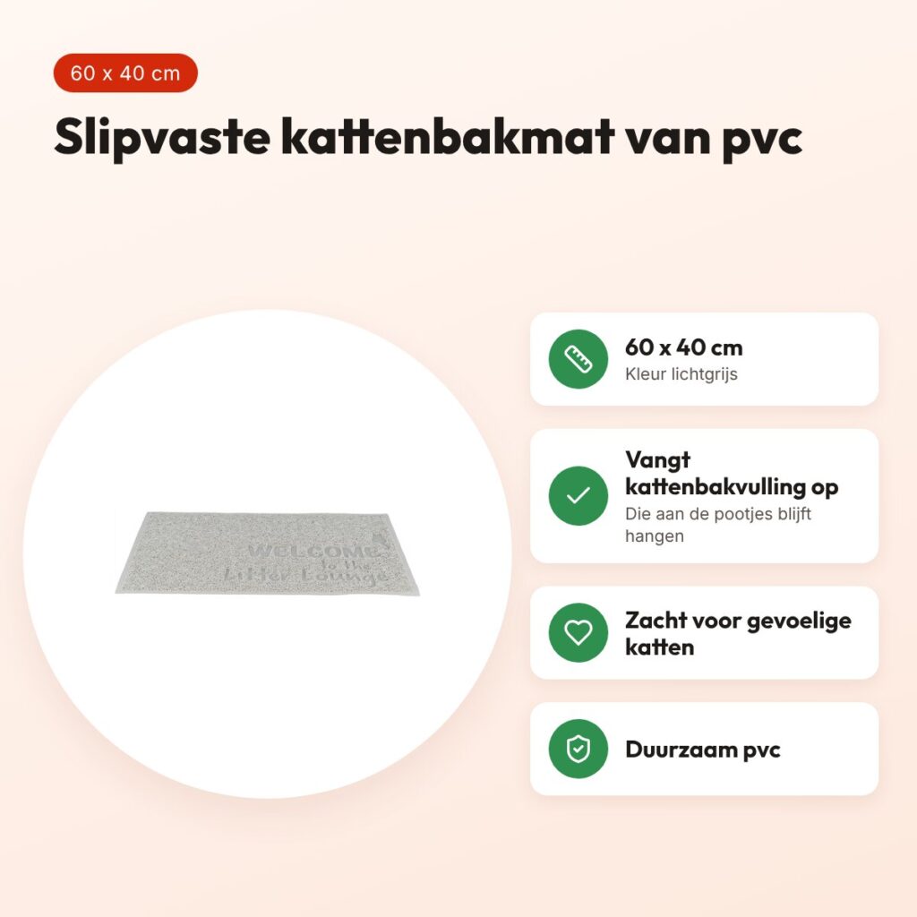 Trixie kattenbakmat PVC lichtgrijs 60 x 40 cm – slipvast – voordelen