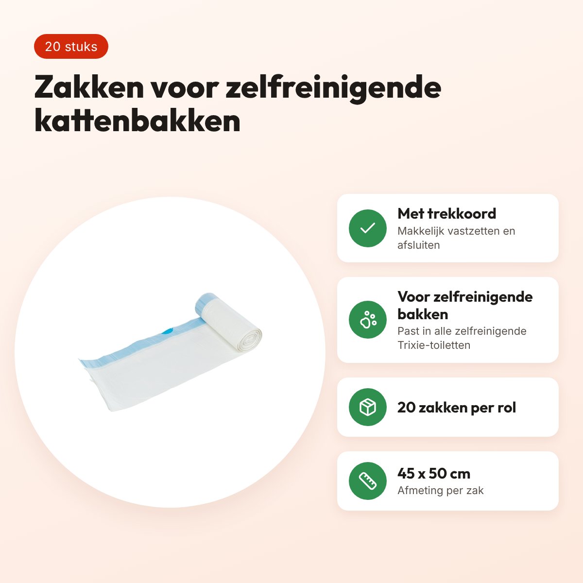 Trixie kattenbakzakken met trekkoord 45 x 50 cm – zelfreinigende bak – voordelen