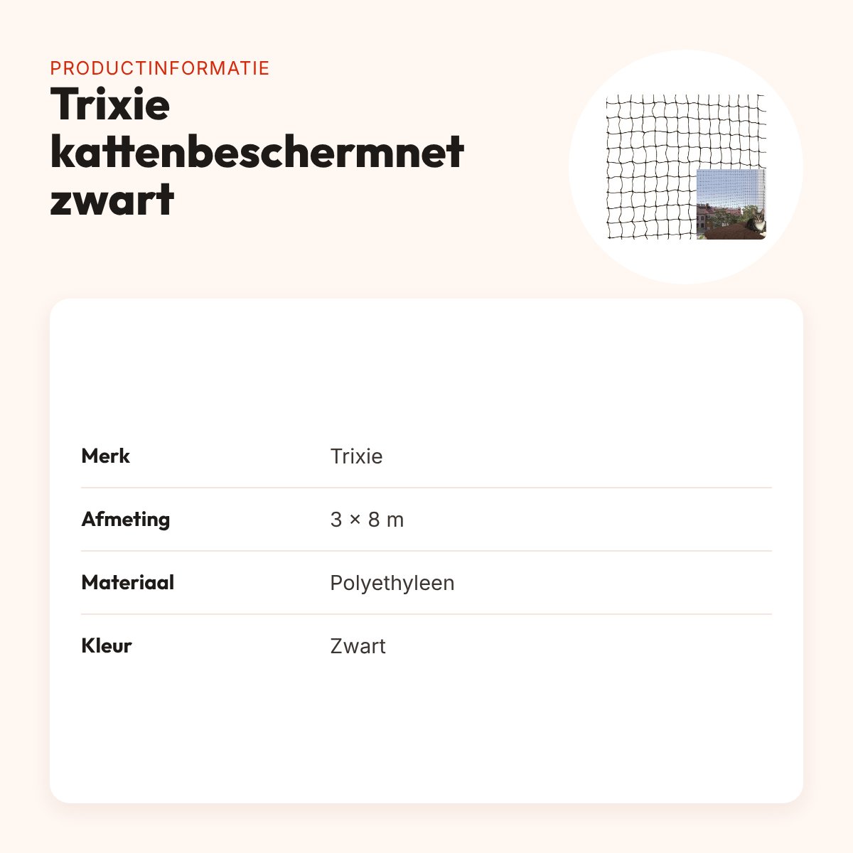 Trixie kattenbeschermnet zwart 3 x 8 m – UV- en vochtbestendig – productinformatie