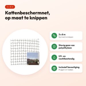 Trixie kattenbeschermnet zwart 3 x 8 m – UV- en vochtbestendig – voordelen