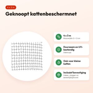 Trixie kattenbeschermnet zwart 4 x 3 m – geknoopt, UV-bestendig – voordelen