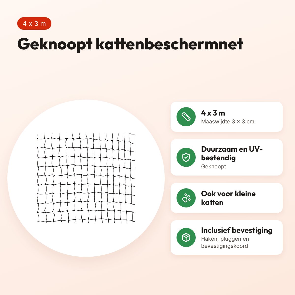 Trixie kattenbeschermnet zwart 4 x 3 m – geknoopt, UV-bestendig – voordelen