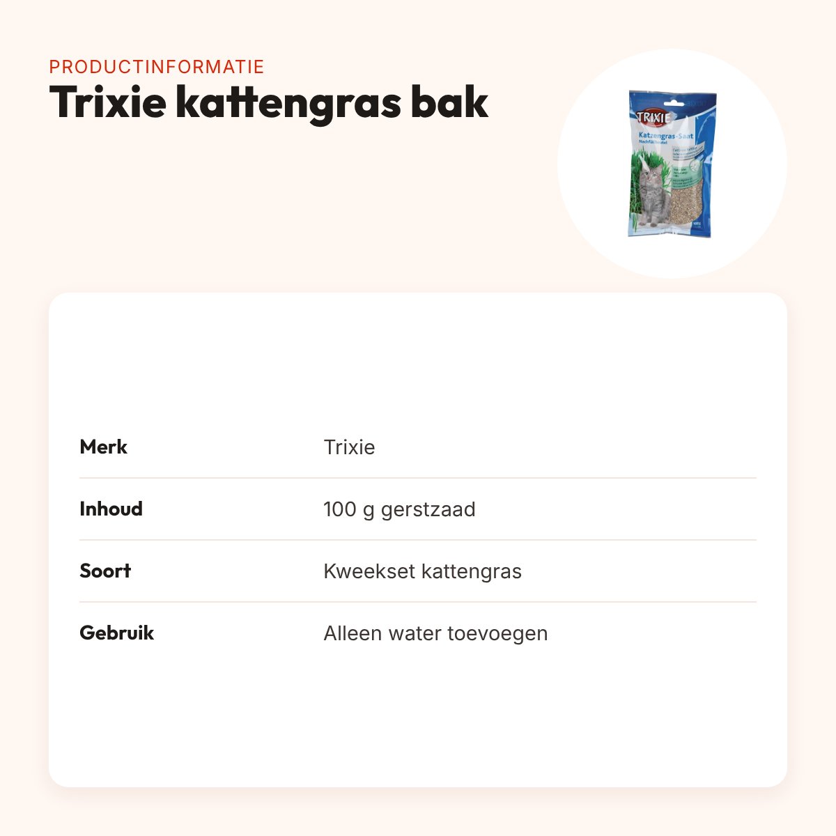 Trixie kattengras bak 100 g – kweekset met gerstzaad – productinformatie