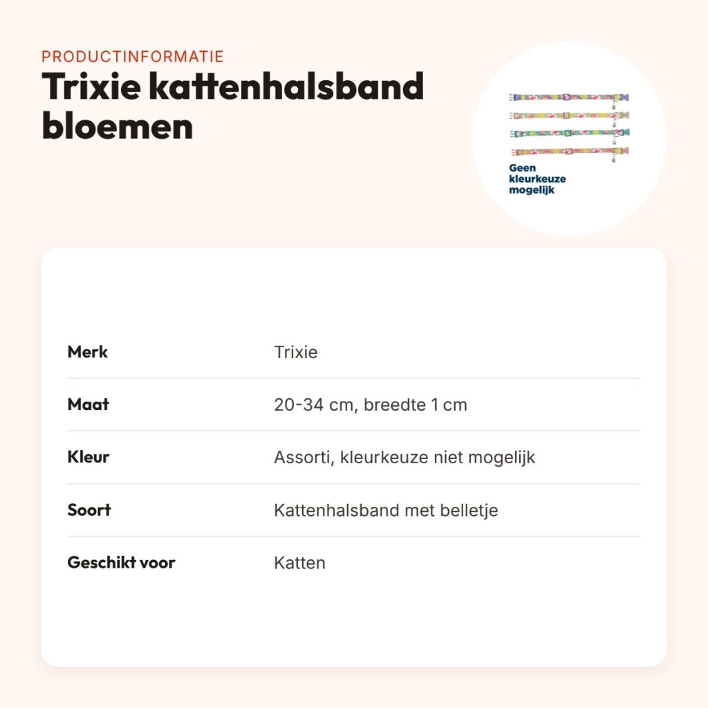 Trixie kattenhalsband bloemenmotief assorti 20-34 x 1 cm – met belletje – productinformatie