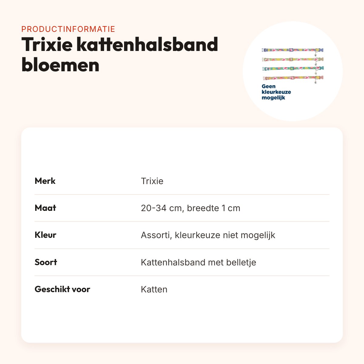Trixie kattenhalsband bloemenmotief assorti 20-34 x 1 cm – met belletje – productinformatie