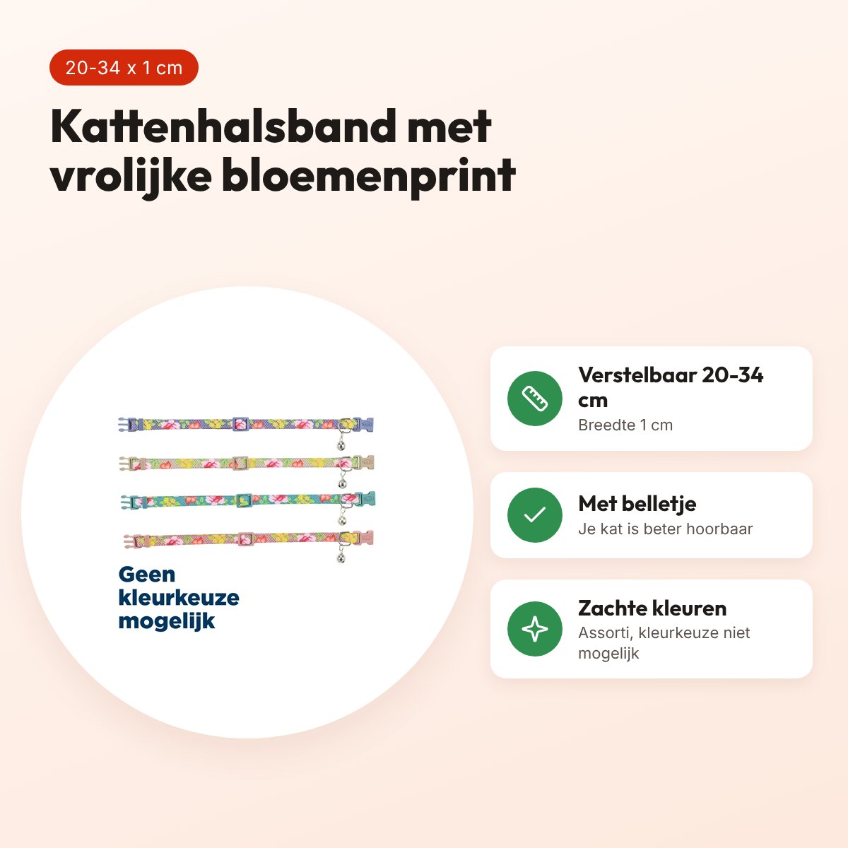Trixie kattenhalsband bloemenmotief assorti 20-34 x 1 cm – met belletje – voordelen
