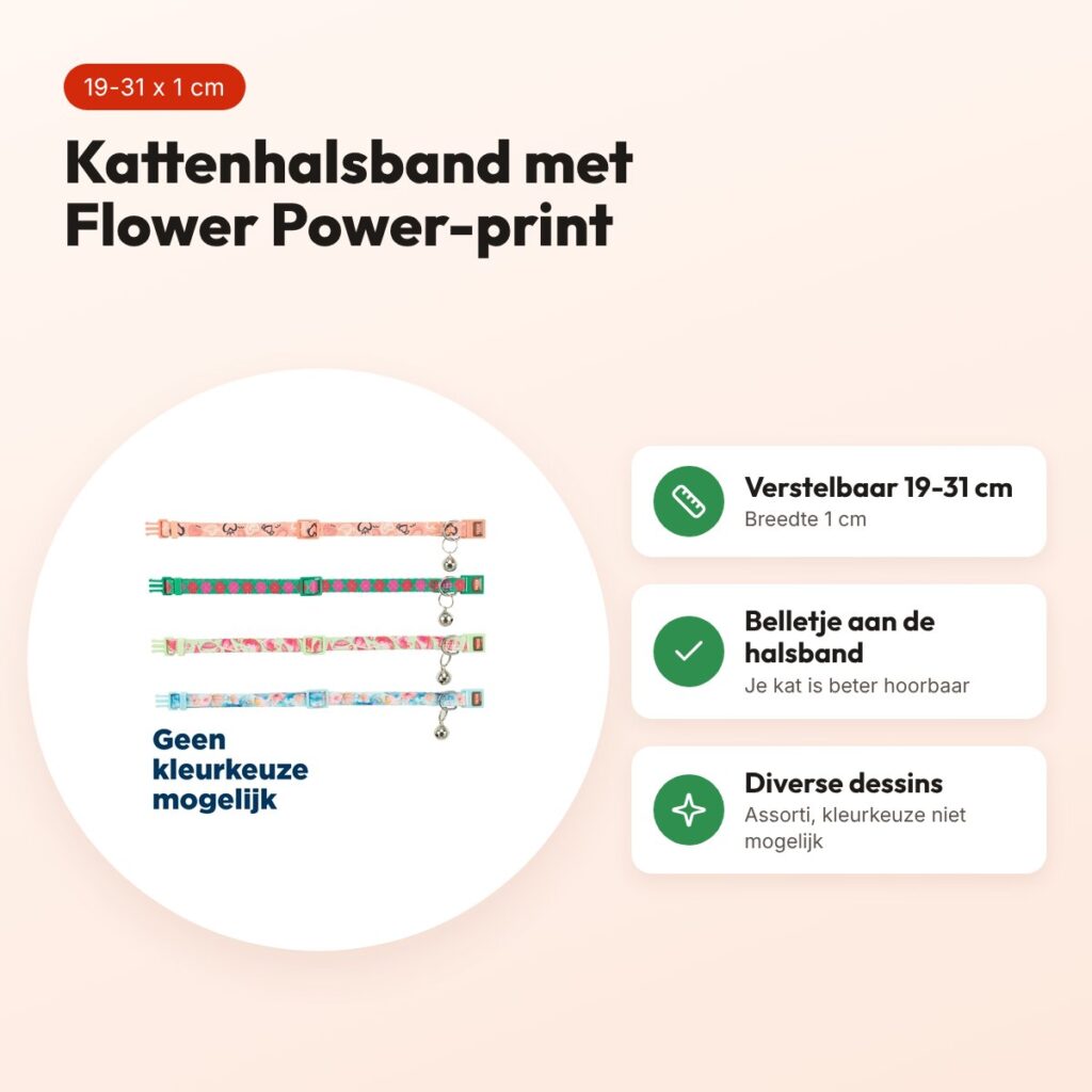 Trixie kattenhalsband Flower Power assorti 19-31 x 1 cm – met belletje – voordelen