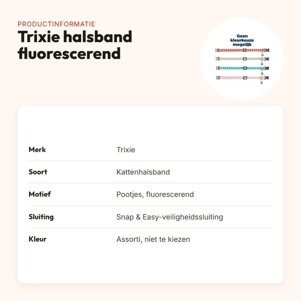 Trixie kattenhalsband fluorescerend pootjesmotief – assorti – productinformatie