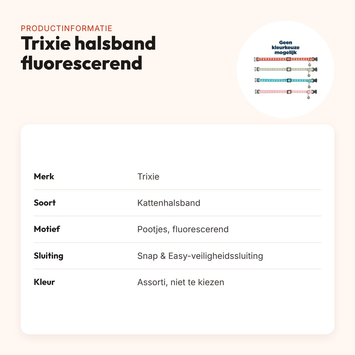 Trixie kattenhalsband fluorescerend pootjesmotief – assorti – productinformatie