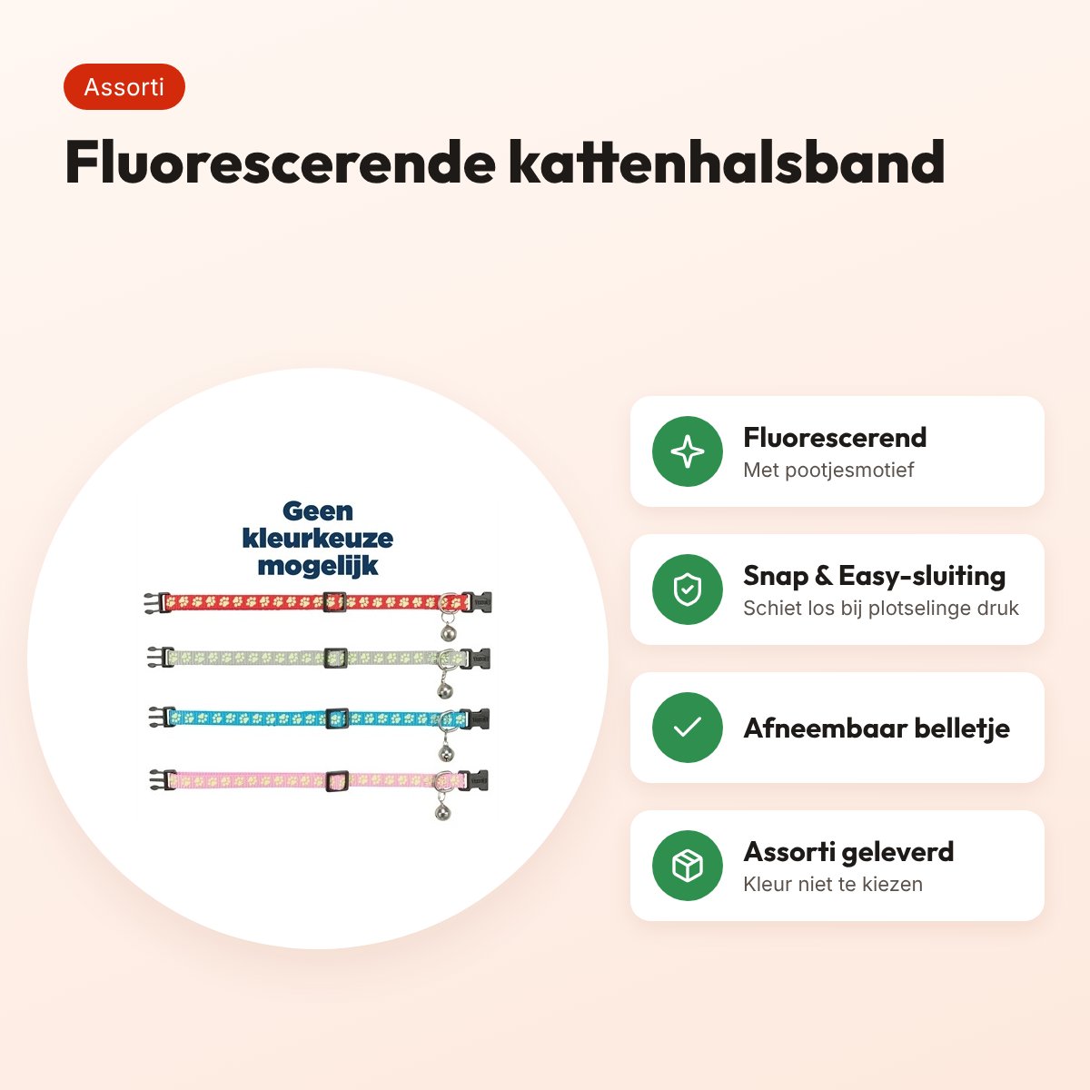 Trixie kattenhalsband fluorescerend pootjesmotief – assorti – voordelen