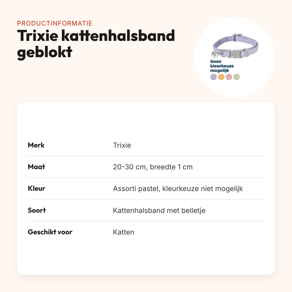 Trixie kattenhalsband geblokt motief assorti 20-30 x 1 cm – pastelkleuren – productinformatie