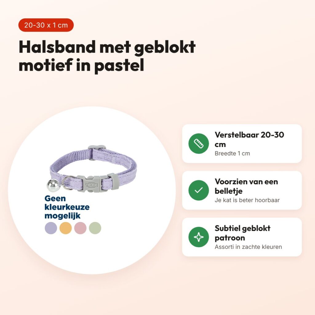 Trixie kattenhalsband geblokt motief assorti 20-30 x 1 cm – pastelkleuren – voordelen