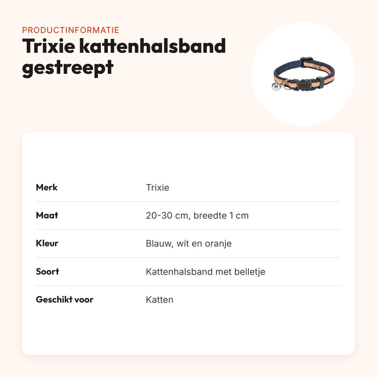 Trixie kattenhalsband gestreept blauw/oranje 20-30 x 1 cm – met belletje – productinformatie