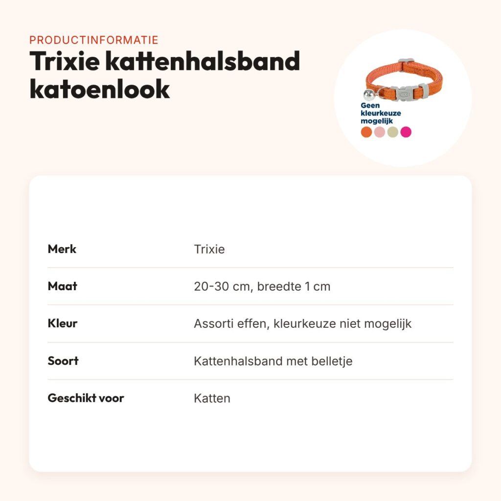 Trixie kattenhalsband katoenlook assorti 20-30 x 1 cm – effen kleuren – productinformatie