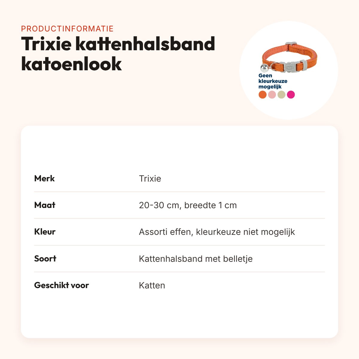 Trixie kattenhalsband katoenlook assorti 20-30 x 1 cm – effen kleuren – productinformatie