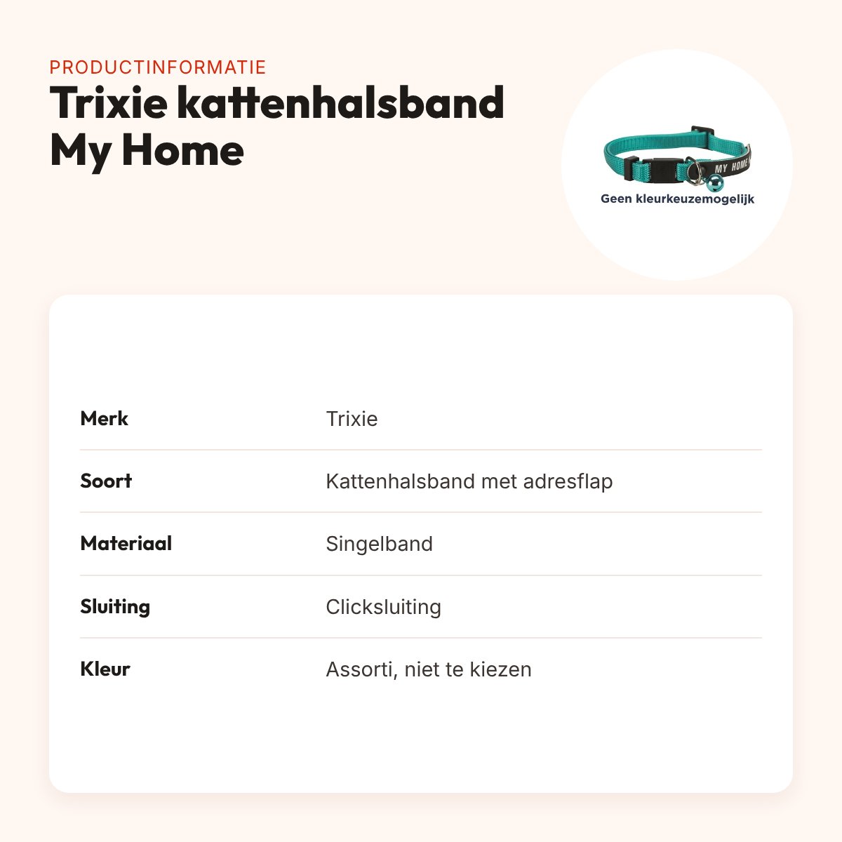 Trixie kattenhalsband My Home met adresflap – assorti, verstelbaar – productinformatie