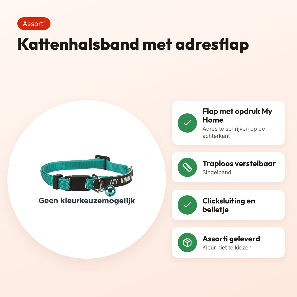 Trixie kattenhalsband My Home met adresflap – assorti, verstelbaar – voordelen