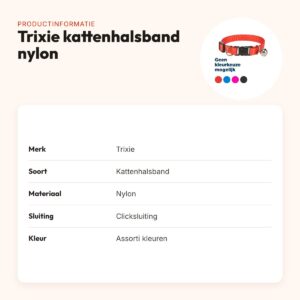 Trixie kattenhalsband nylon verstelbaar – assorti kleuren – productinformatie