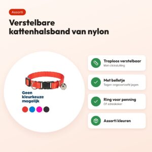 Trixie kattenhalsband nylon verstelbaar – assorti kleuren – voordelen