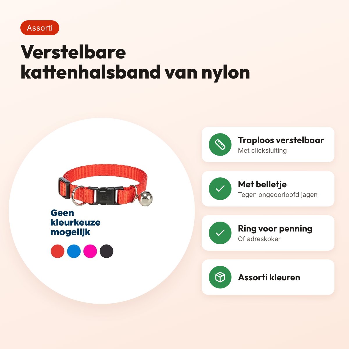Trixie kattenhalsband nylon verstelbaar – assorti kleuren – voordelen