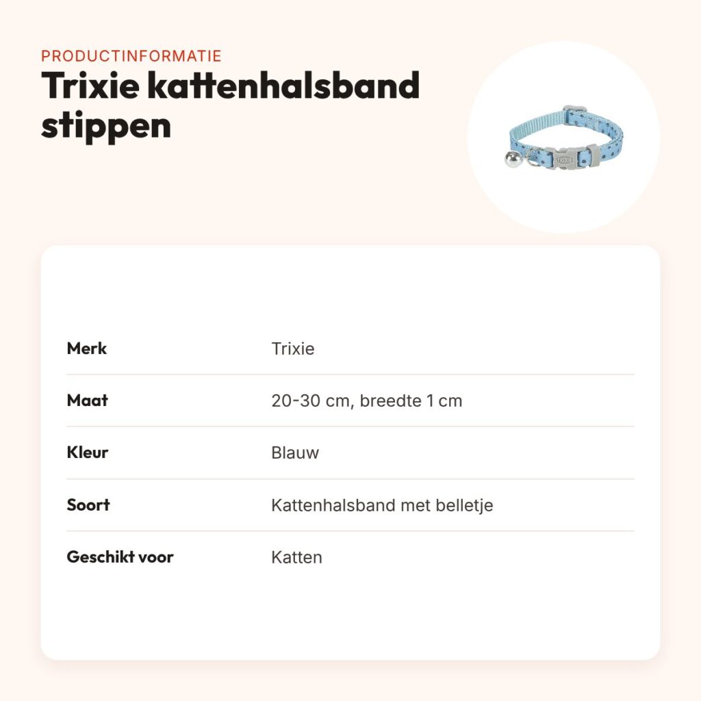 Trixie kattenhalsband stippenmotief blauw 20-30 x 1 cm – met belletje – productinformatie