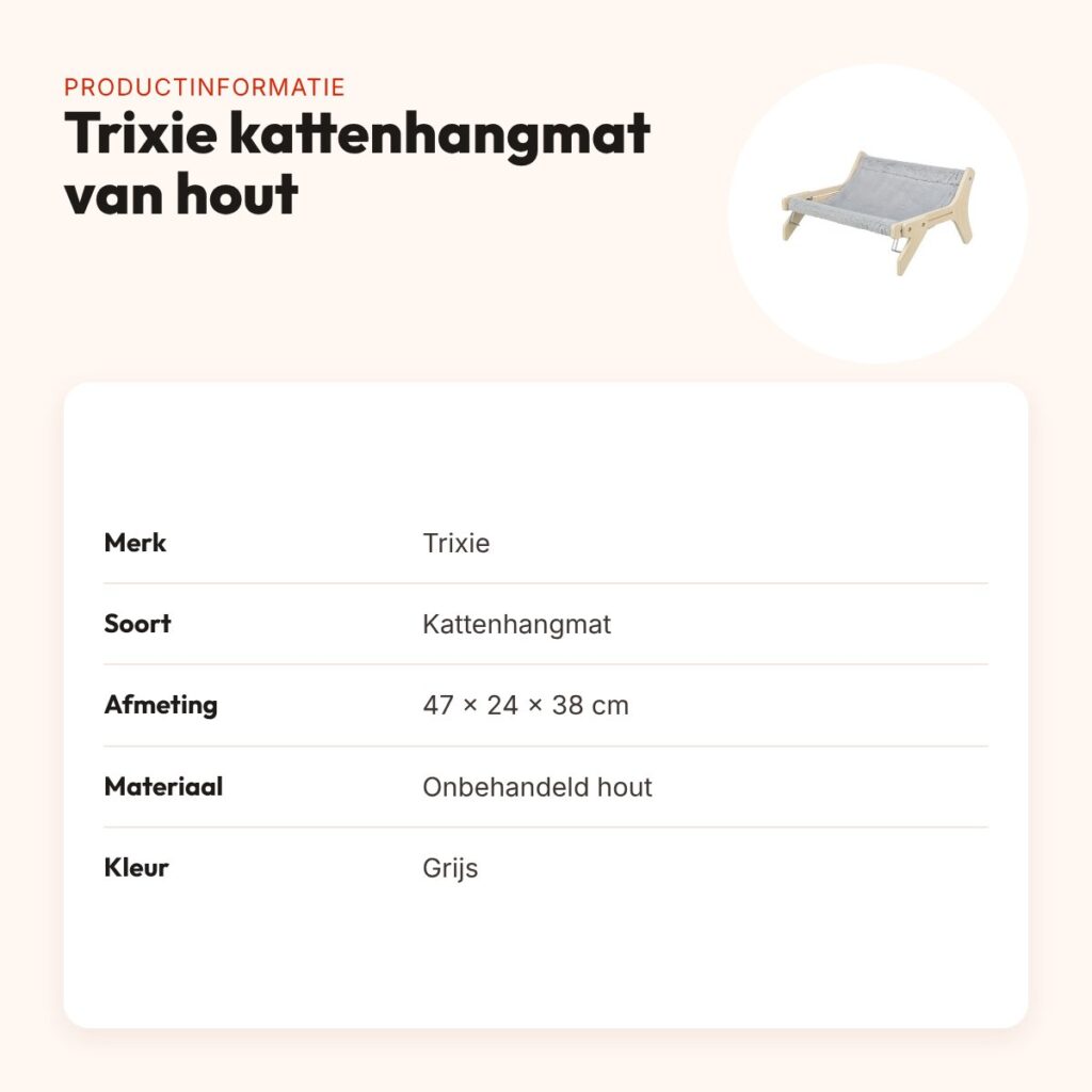 Trixie kattenhangmat onbehandeld hout grijs 47 x 24 x 38 cm – productinformatie