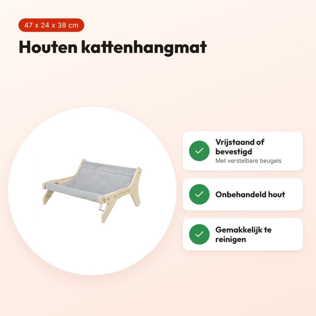 Trixie kattenhangmat onbehandeld hout grijs 47 x 24 x 38 cm – voordelen