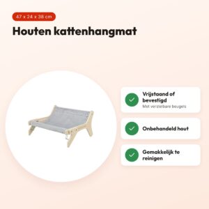 Trixie kattenhangmat onbehandeld hout grijs 47 x 24 x 38 cm – voordelen