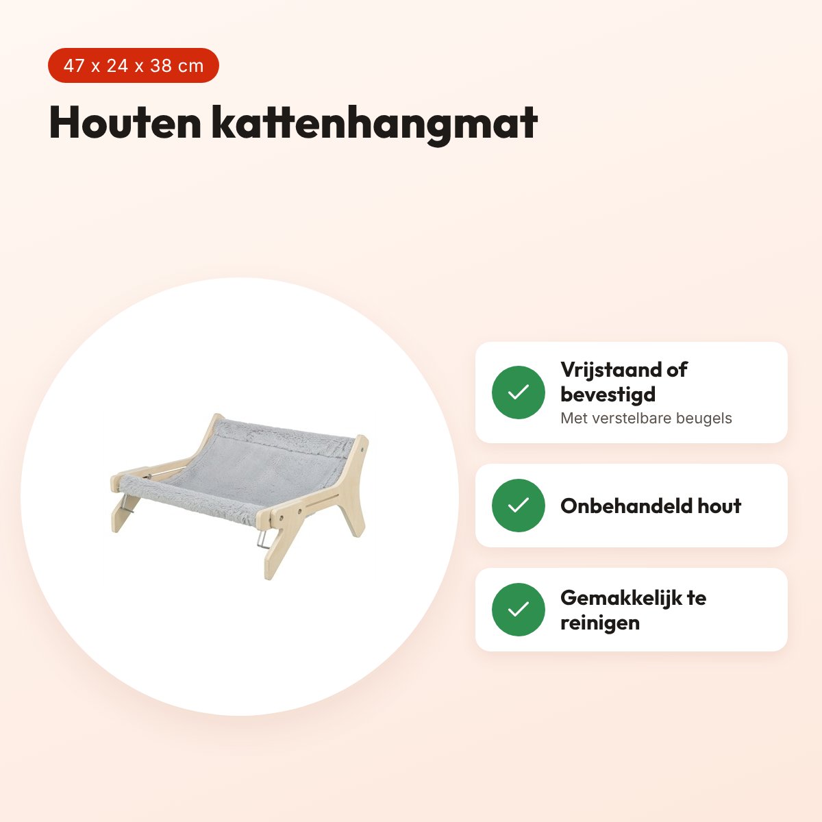 Trixie kattenhangmat onbehandeld hout grijs 47 x 24 x 38 cm – voordelen