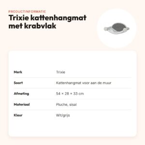 Trixie kattenhangmat voor aan de muur wit/grijs 54 x 28 x 33 cm – krabvlak – productinformatie