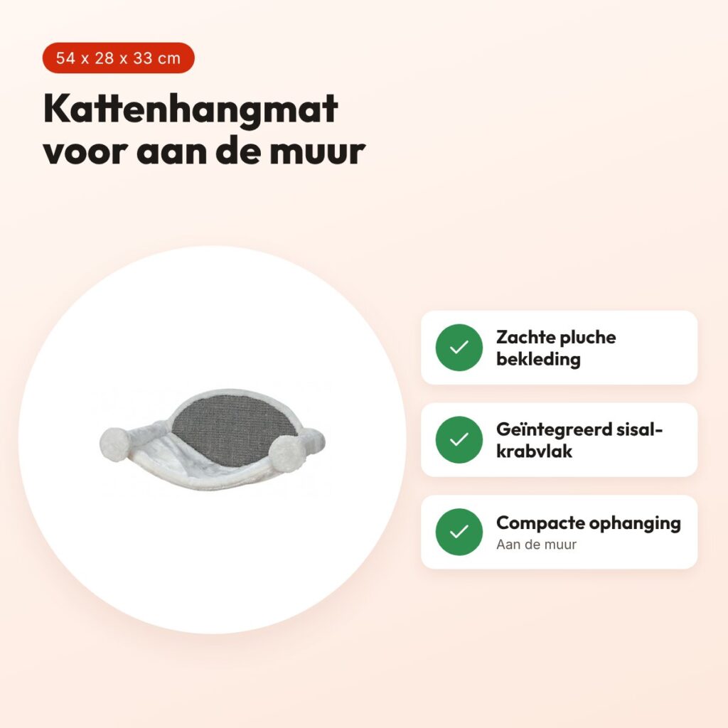 Trixie kattenhangmat voor aan de muur wit/grijs 54 x 28 x 33 cm – krabvlak – voordelen