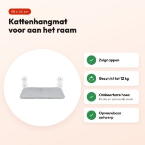 Trixie kattenhangmat voor aan het raam pluche/mesh wit/grijs 58 x 34 cm – voordelen