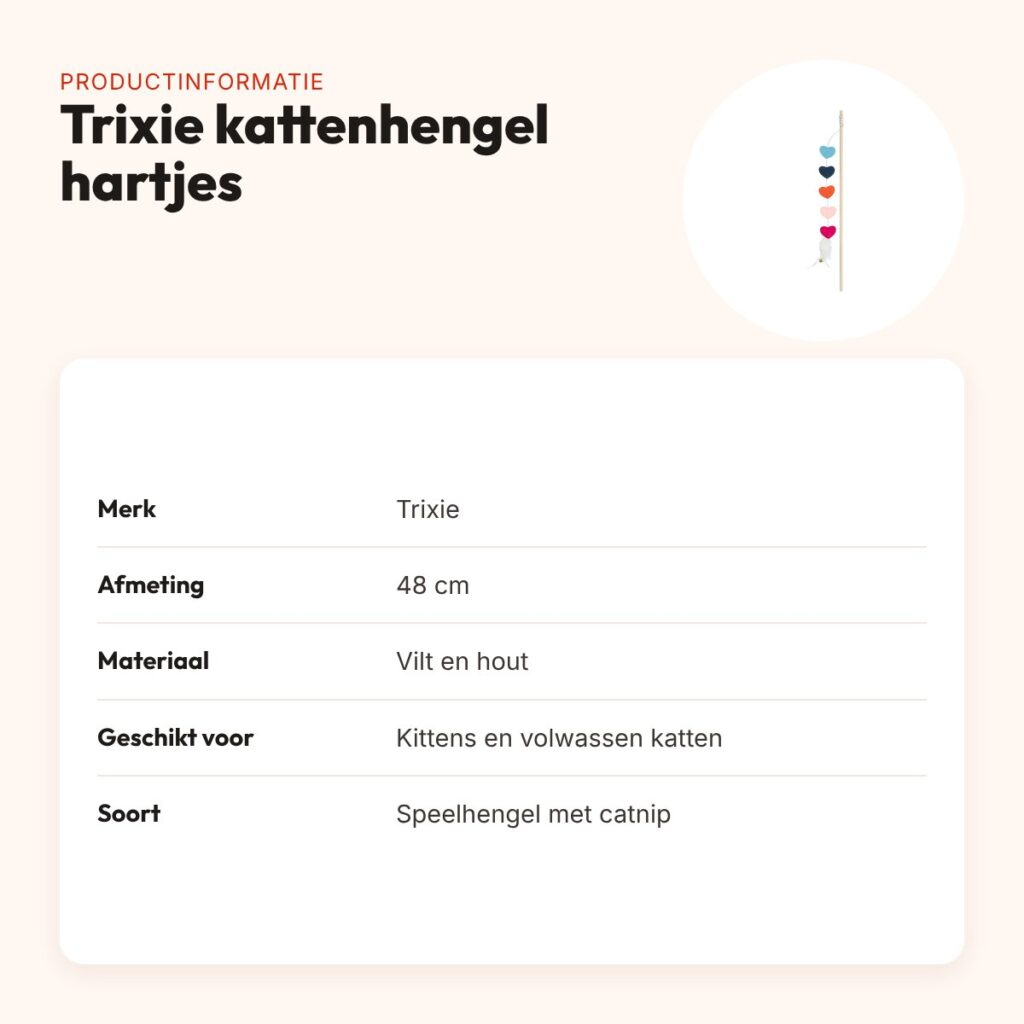 Trixie kattenhengel hartjes met catnip 48 cm – vilt en hout – productinformatie