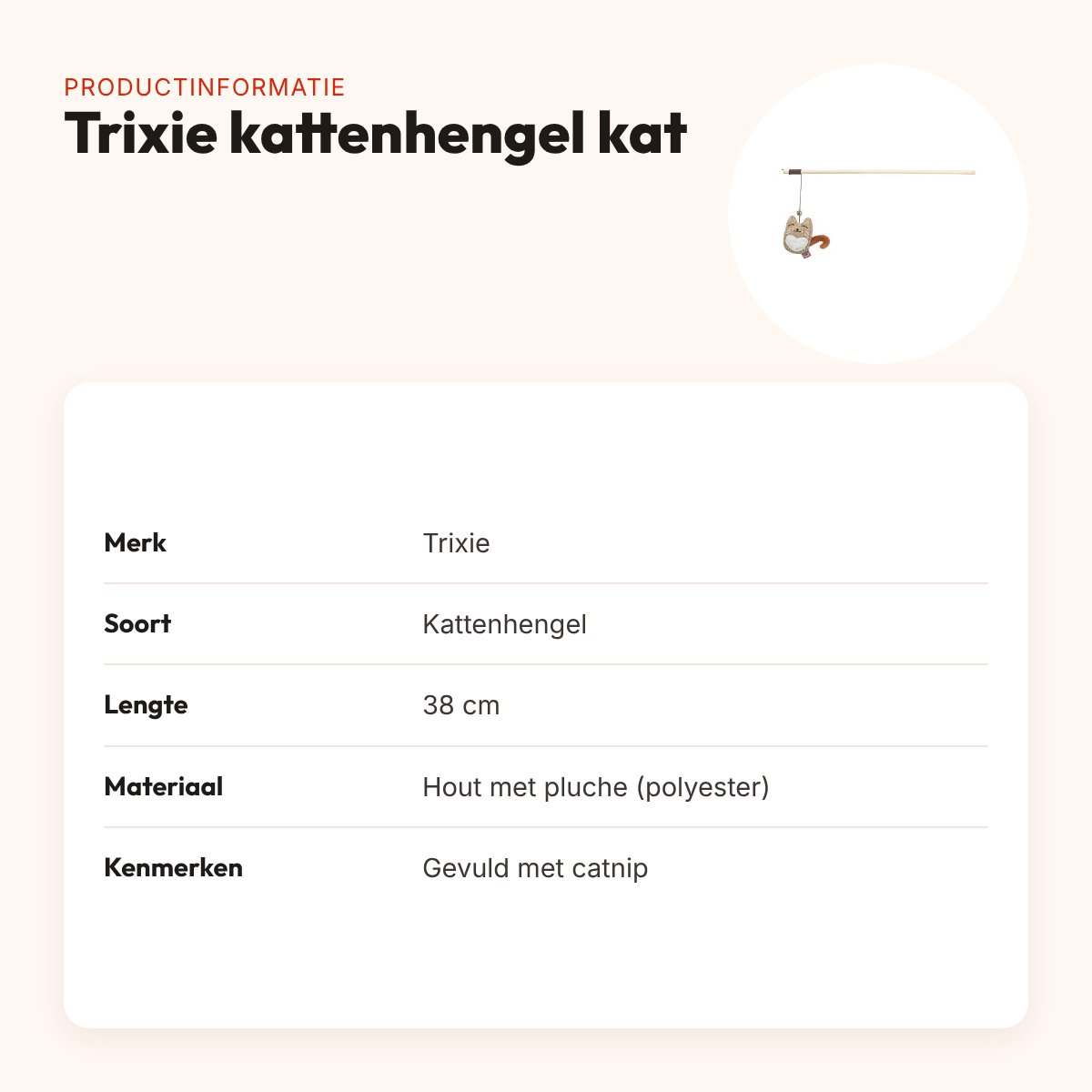 Trixie kattenhengel kat van hout en pluche met catnip 38 cm – productinformatie
