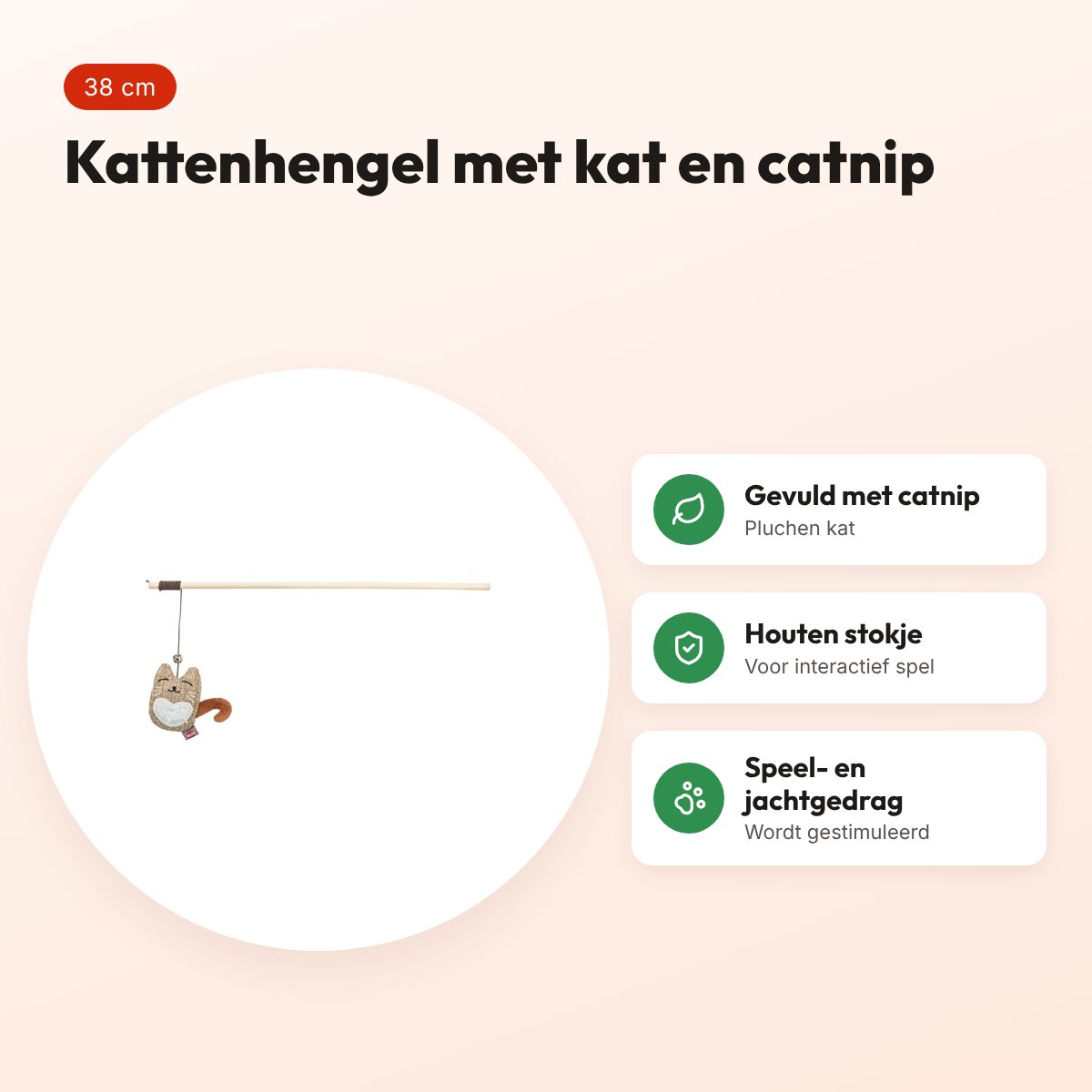 Trixie kattenhengel kat van hout en pluche met catnip 38 cm – voordelen