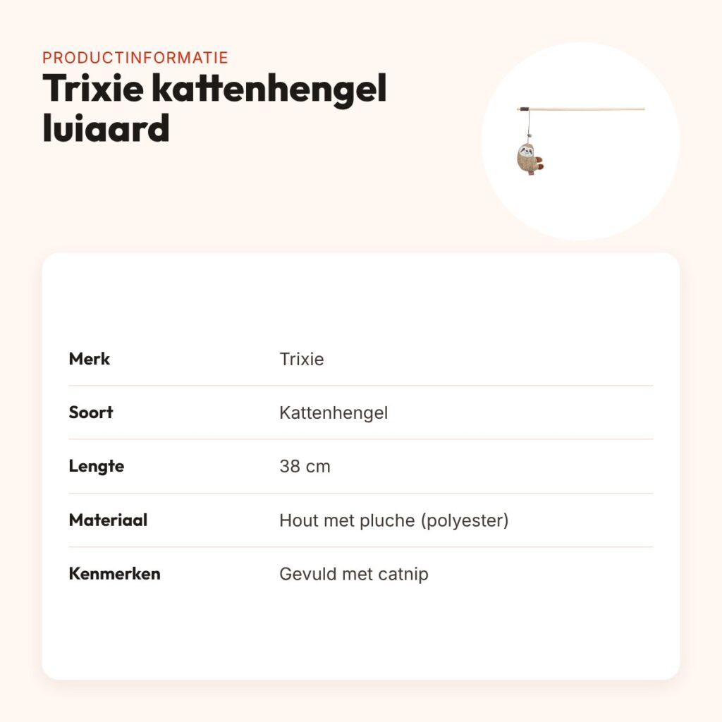 Trixie kattenhengel luiaard van hout en pluche met catnip 38 cm – productinformatie
