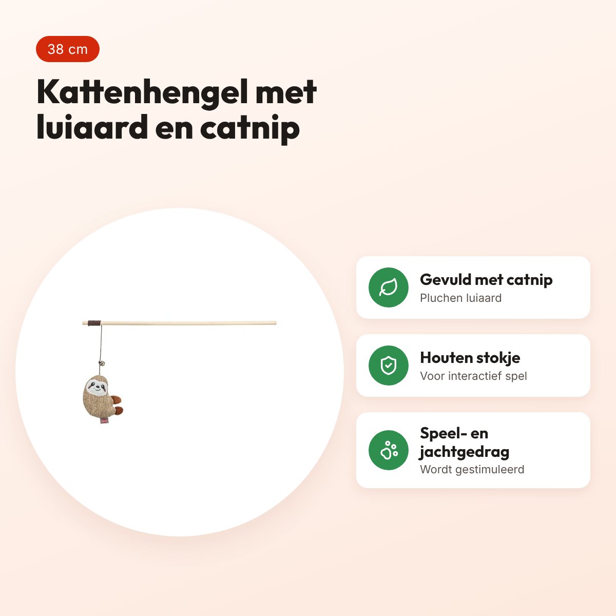Trixie kattenhengel luiaard van hout en pluche met catnip 38 cm – voordelen